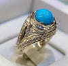 Original Turquoise Stone Silver Ring Natural Neeshapuri Feroza Ring Real Feroza