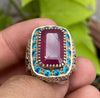 Top Quality African Ruby Stone Silver Ring Natural Real Mens Untreated Ruby Ring