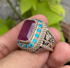 Top Quality African Ruby Stone Silver Ring Natural Real Mens Untreated Ruby Ring