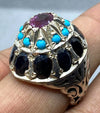 African Ruby Stone With Original Turquoise Feroza African Sapphire Stone Ring