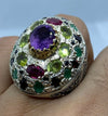 Beautiful Original Amethyst Ruby Peridot Blue Sapphire Emerald Heavy Silver Ring