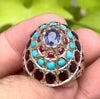 Beautiful Ceylon Sapphire + Ruby + Feroza + Garnet Multigemstone Handmade Ring