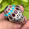 Beautiful Ceylon Sapphire + Ruby + Feroza + Garnet Multigemstone Handmade Ring