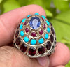 Beautiful Ceylon Sapphire + Ruby + Feroza + Garnet Multigemstone Handmade Ring