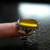 Original Yellow Zard Aqeeq Sterling Silver Ring Real Zard Yellow Silver Ring Men