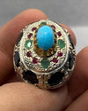 Original Turquoise Feroza Emerald Ruby Blue Sapphire Multistone Ring For Mens