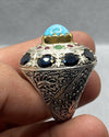 Original Turquoise Feroza Emerald Ruby Blue Sapphire Multistone Ring For Mens