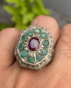 Natural Garnet Stone With Multi Zambian Emerald Zamurd Stone Ring Multigems Ring