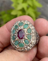 Natural Garnet Stone With Multi Zambian Emerald Zamurd Stone Ring Multigems Ring