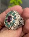 Natural Garnet Stone With Multi Zambian Emerald Zamurd Stone Ring Multigems Ring