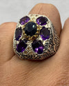 Original African Sapphire Stone with Natural Amethyst Stone Ring Untreated Stone