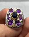 Original African Sapphire Stone with Natural Amethyst Stone Ring Untreated Stone