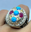 Original Turquoise Feroza With Real Ruby Yaqoot Stone Ring Christmas Gift Mens