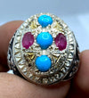 Original Turquoise Feroza With Real Ruby Yaqoot Stone Ring Christmas Gift Mens