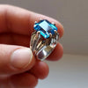 Real Brazilian Blue Topaz Simple Sterling Silver Ring Original Mens Topaz Ring