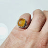 Real Pukhraj Stone Sterling Silver Ring Natural Yellow Ceylon Sapphire Ring Mens