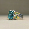 Xmas Gift Blue Topaz Sterling Silver Ring With Round Emerald Blue Topaz Ring Men