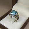 Xmas Gift Blue Topaz Sterling Silver Ring With Round Emerald Blue Topaz Ring Men