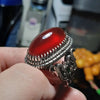 Xmas Gift New Year Gift Yemeni Aqeeq Akik Haqeeq Sterling Silver Ring Blood Red