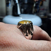 New Year Gift Natural Zard Yellow Aqeeq Sterling Silver Fine Fashion Ring Mens