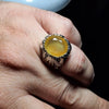 New Year Gift Natural Zard Yellow Aqeeq Sterling Silver Fine Fashion Ring Mens