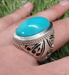 Big Size Natural Neeshapuri Feroza Turquoise Stone Silver Ring Real Feroza Ring