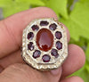 Original Yemeni Aqeeq Agate with Red Garnet Stone Ring Real Yamani Aqeeq Agate