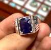 Blue Gemstone Ring Sapphire Fine Ring Natural Blue Sapphire Square Ring For Mens