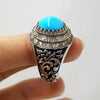 Natural Neeshapuri Feroza Fashion Ring Original Turquoise Fine Gemstone Ring Men