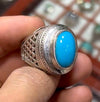 Turquoise Natural Stone Fashion Ring Real Turquoise Sterling Silver Ring 925