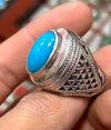 Turquoise Natural Stone Fashion Ring Real Turquoise Sterling Silver Ring 925