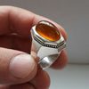 Xmas Gift Christmas Gift Men Yellow Zard Aqeeq Yemeni Chalcedony Silver 925 Ring