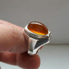 Xmas Gift Christmas Gift Men Yellow Zard Aqeeq Yemeni Chalcedony Silver 925 Ring