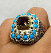 Blood Red African Ruby Ring With Natural Turquoise Feroza Stone Heavy Silver Rin