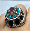 African Ruby Stone With Original Turquoise Feroza African Sapphire Stone Ring