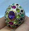 Beautiful Original Amethyst Ruby Peridot Blue Sapphire Emerald Heavy Silver Ring