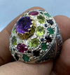 Beautiful Original Amethyst Ruby Peridot Blue Sapphire Emerald Heavy Silver Ring