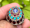 Beautiful Ceylon Sapphire + Ruby + Feroza + Garnet Multigemstone Handmade Ring