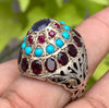 Beautiful Ceylon Sapphire + Ruby + Feroza + Garnet Multigemstone Handmade Ring