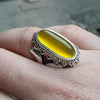 Original Yellow Zard Aqeeq Sterling Silver Ring Real Zard Yellow Silver Ring Men