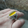 Original Yellow Zard Aqeeq Sterling Silver Ring Real Zard Yellow Silver Ring Men