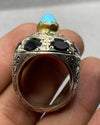 Original Turquoise Feroza Emerald Ruby Blue Sapphire Multistone Ring For Mens