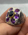 Original African Sapphire Stone with Natural Amethyst Stone Ring Untreated Stone