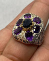 Original African Sapphire Stone with Natural Amethyst Stone Ring Untreated Stone