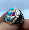 Original Turquoise Feroza With Real Ruby Yaqoot Stone Ring Christmas Gift Mens