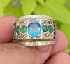 Beautiful Blue Topaz with Emerald Stone Ring London Blue Topaz Zambian Emerald