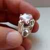 Mens Original Pink Zirconium Ring Emerald Cut Zircon Stone Ring Zirconium Ring