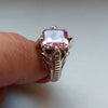 Mens Original Pink Zirconium Ring Emerald Cut Zircon Stone Ring Zirconium Ring