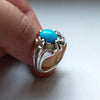 Natural Turquoise Ring Silver 100% Original Men Feroza Turquoise Stone Ring 925