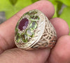 Natural Afghanistan Ruby With Original Peridot Multi Gemstone Ring Untreated Men